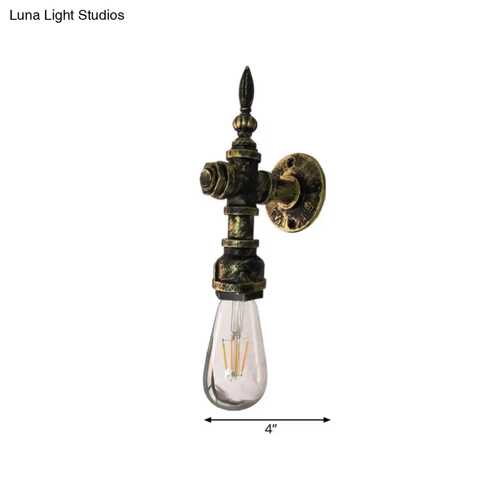 Iron Bronze Wall Sconce - Rustic Style Bare Bulb Light Fixture with Water Pipe Design for Restaurants