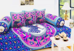 Jaipuri Design Single Bedsheet ( 100% cotton, 6pc set, Diwan set )