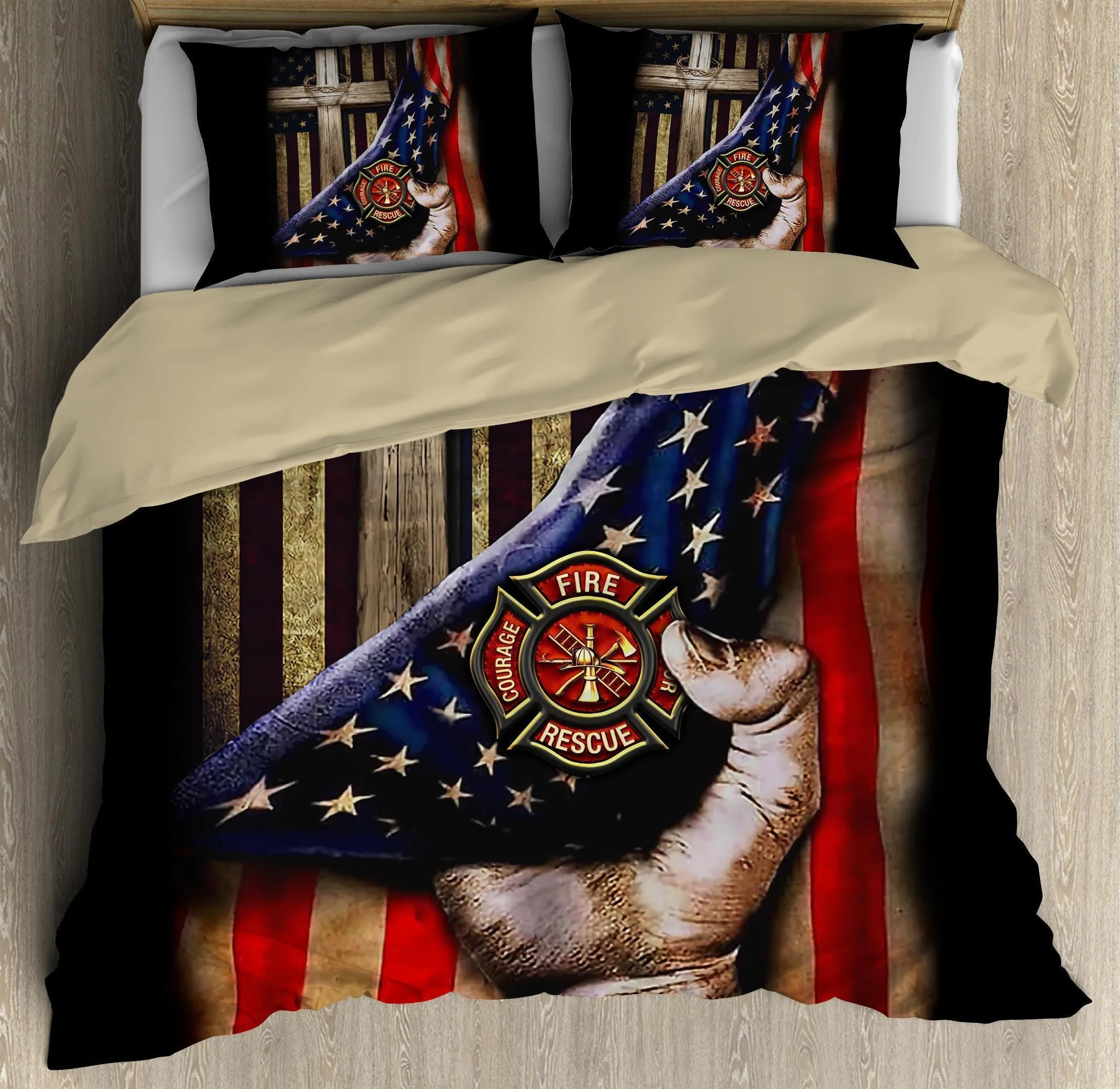 Jesus Christ Proud American Firefighter Jesus Bedding Set - Christian Bedding Sets