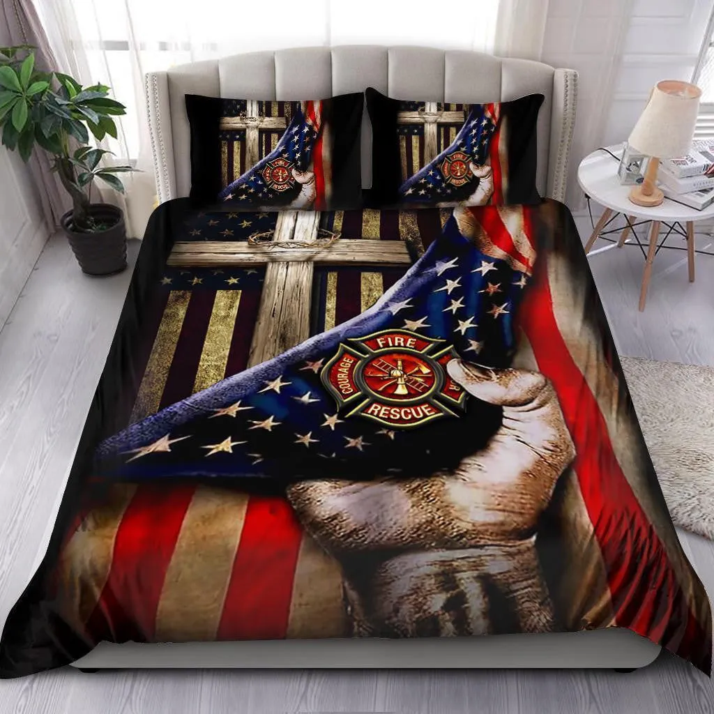 Jesus Christ Proud American Firefighter Jesus Bedding Set - Christian Bedding Sets