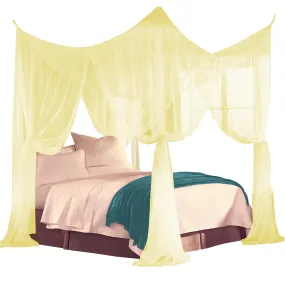 Just Relax Four Corner Post Elegant Mosquito Net Bed Canopy Set, Yellow, Full-Queen-King