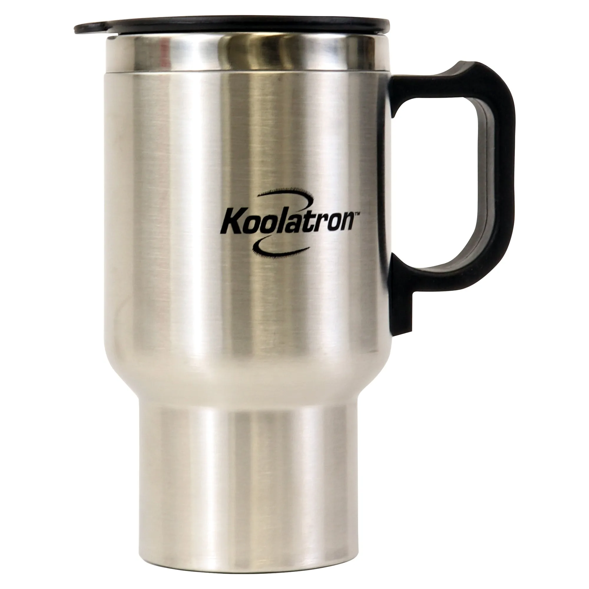 Koolatron 12V USB Heated Insulated Travel Mug, 17 oz (500 mL), Stainless Steel Portable Thermal Tumbler for Hot or Cold Beverages, Silver and Black, for Car, SUV, Truck, Office, Home, Dorm