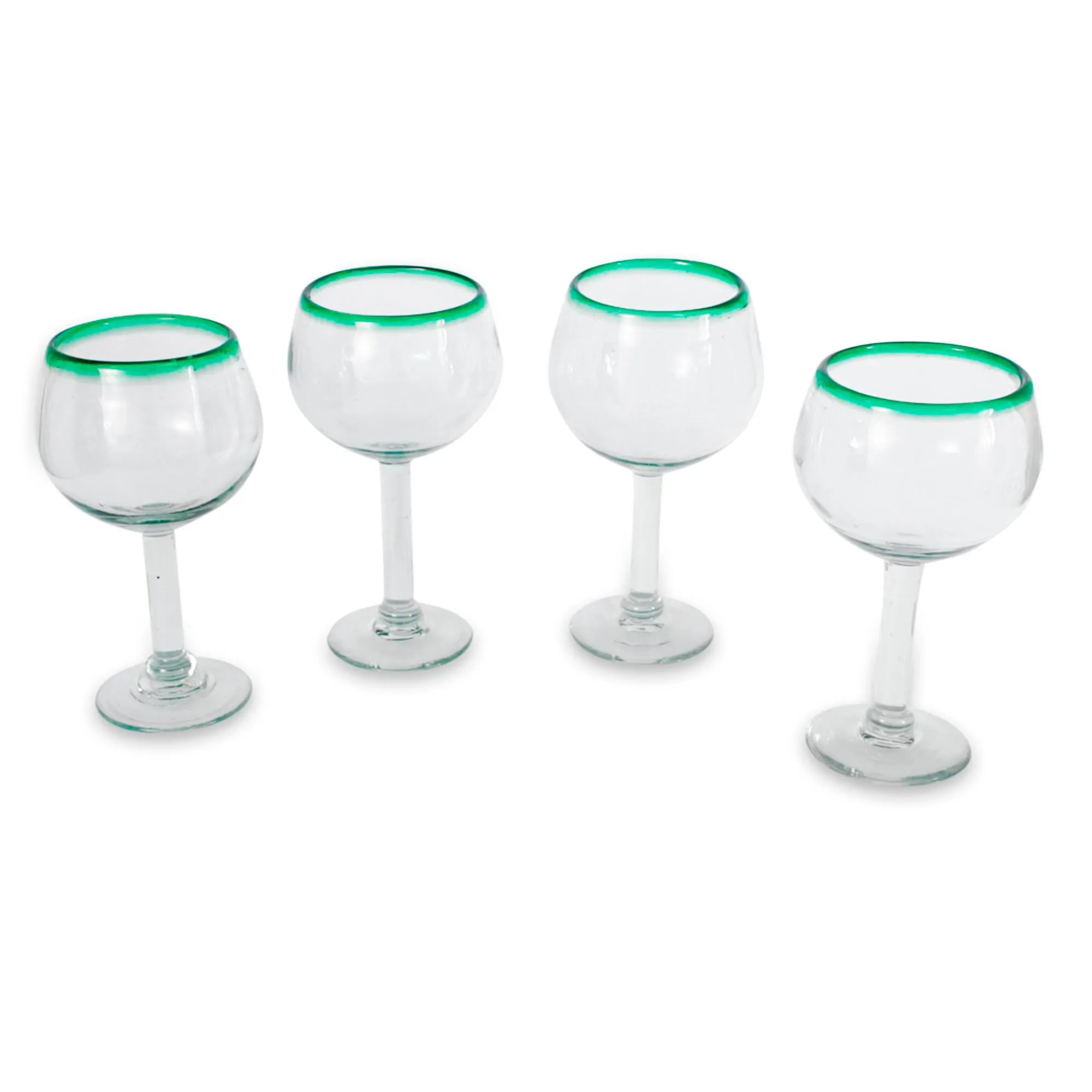 Lime Globe Hand Blown Green Rim Wine Glasses Set of 4 Mexico