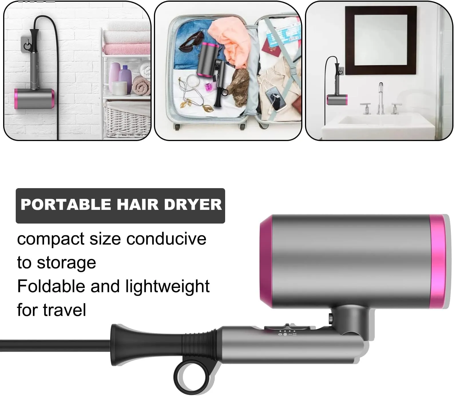 Lonic Hair Dryer with Diffuser and Concentrator - 5917 Rose Pink