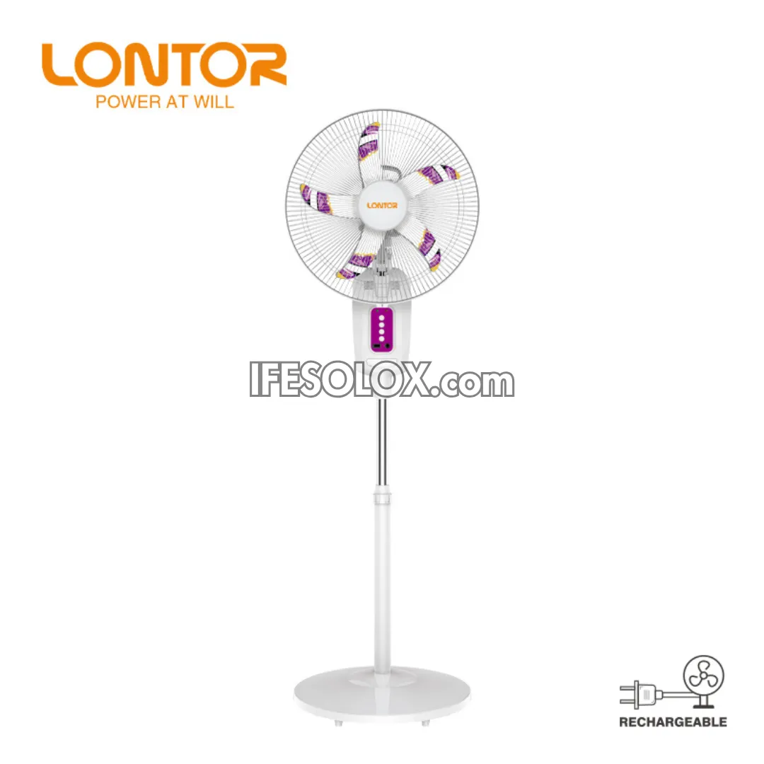 LONTOR 16" Rechargeable Standing Solar Fan with 5-Blades, Remote and Night Light (CTL-CF020RU-C) - Brand New