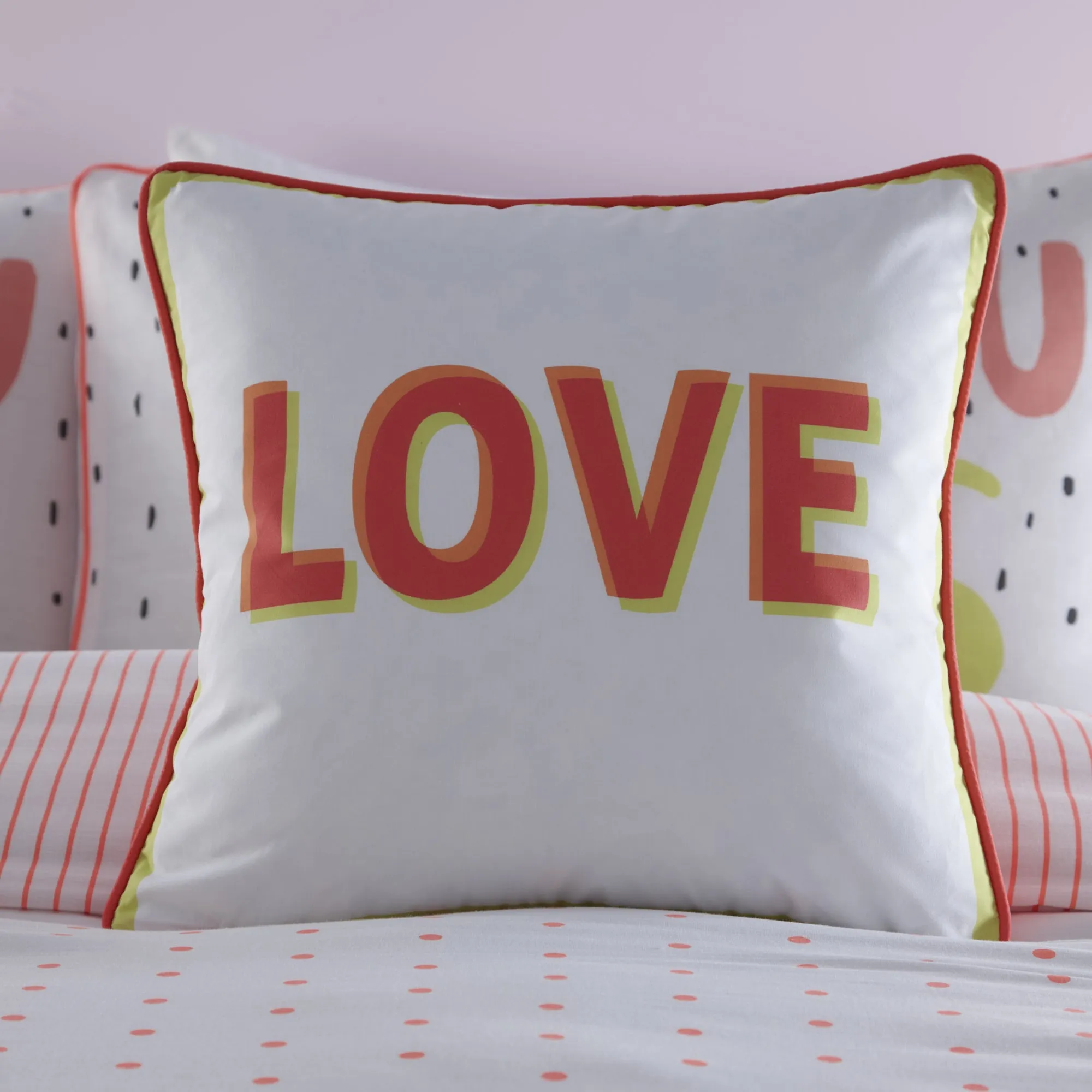 Love Filled Cushion by Appletree Kids in Coral 43 x 43cm