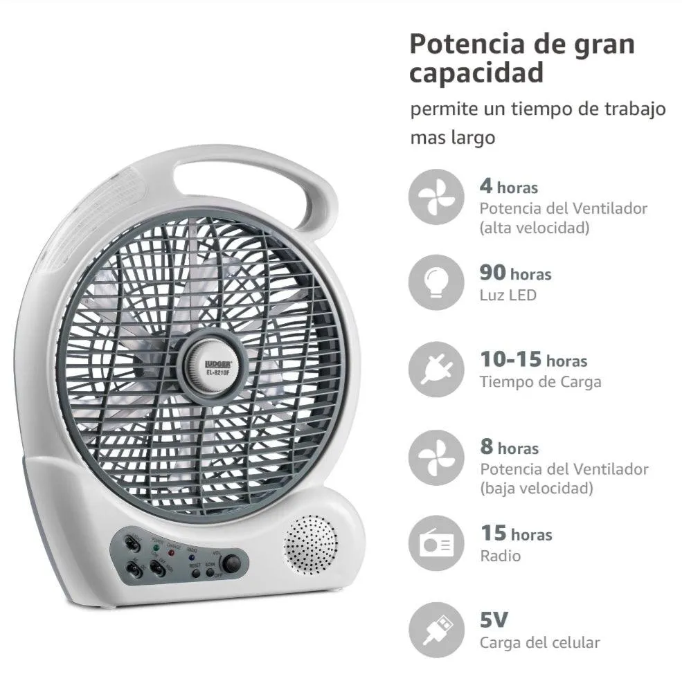 Ludger 10" Rechargeable Fan Led Lights and Radio