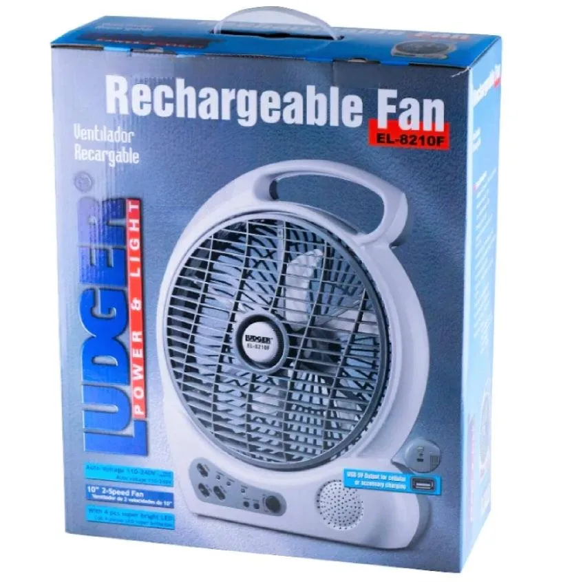 Ludger 10" Rechargeable Fan Led Lights and Radio