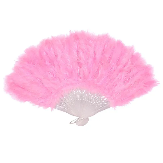 Marabou Large Deluxe Dainty Feather Fan -  Pink (Style 1)