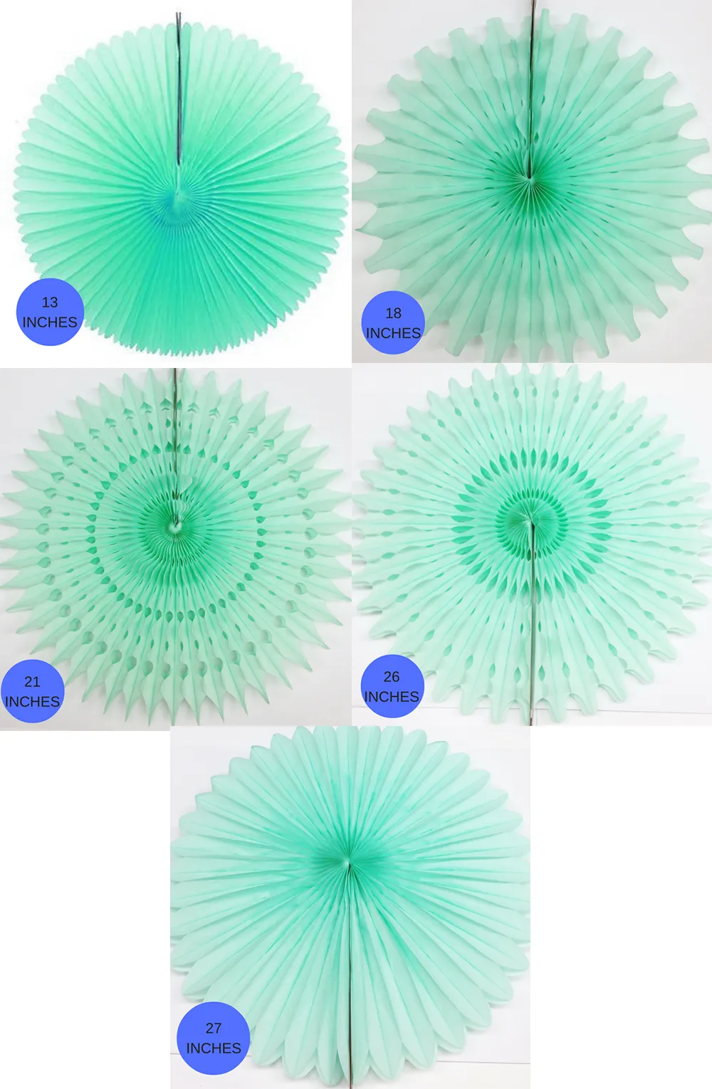 Mint Paper Fans, 5 Sizes