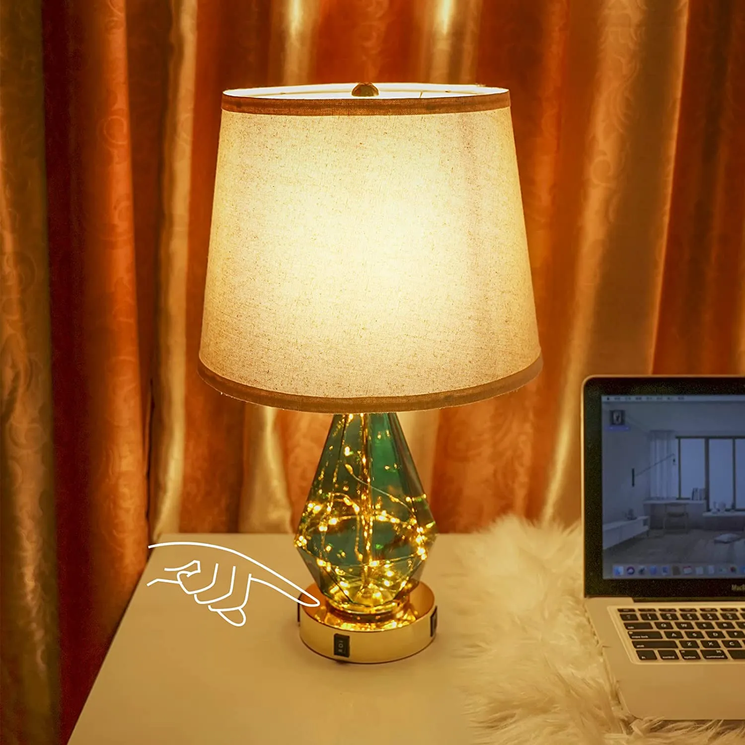 Modern Glass Table Lamp Set of 2 , USB C A iPhone Charger