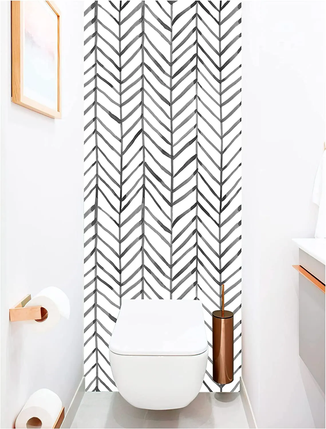 Modern Stripe Peel and Stick Wallpaper Herringbone Black White Vinyl