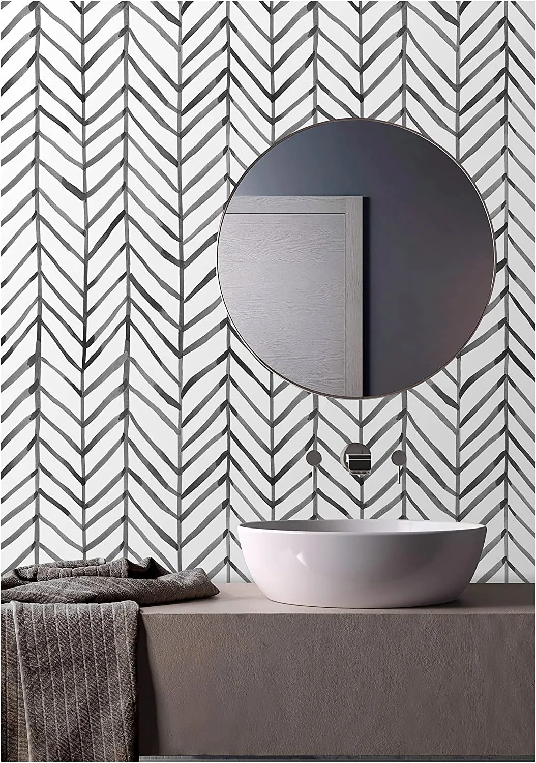 Modern Stripe Peel and Stick Wallpaper Herringbone Black White Vinyl