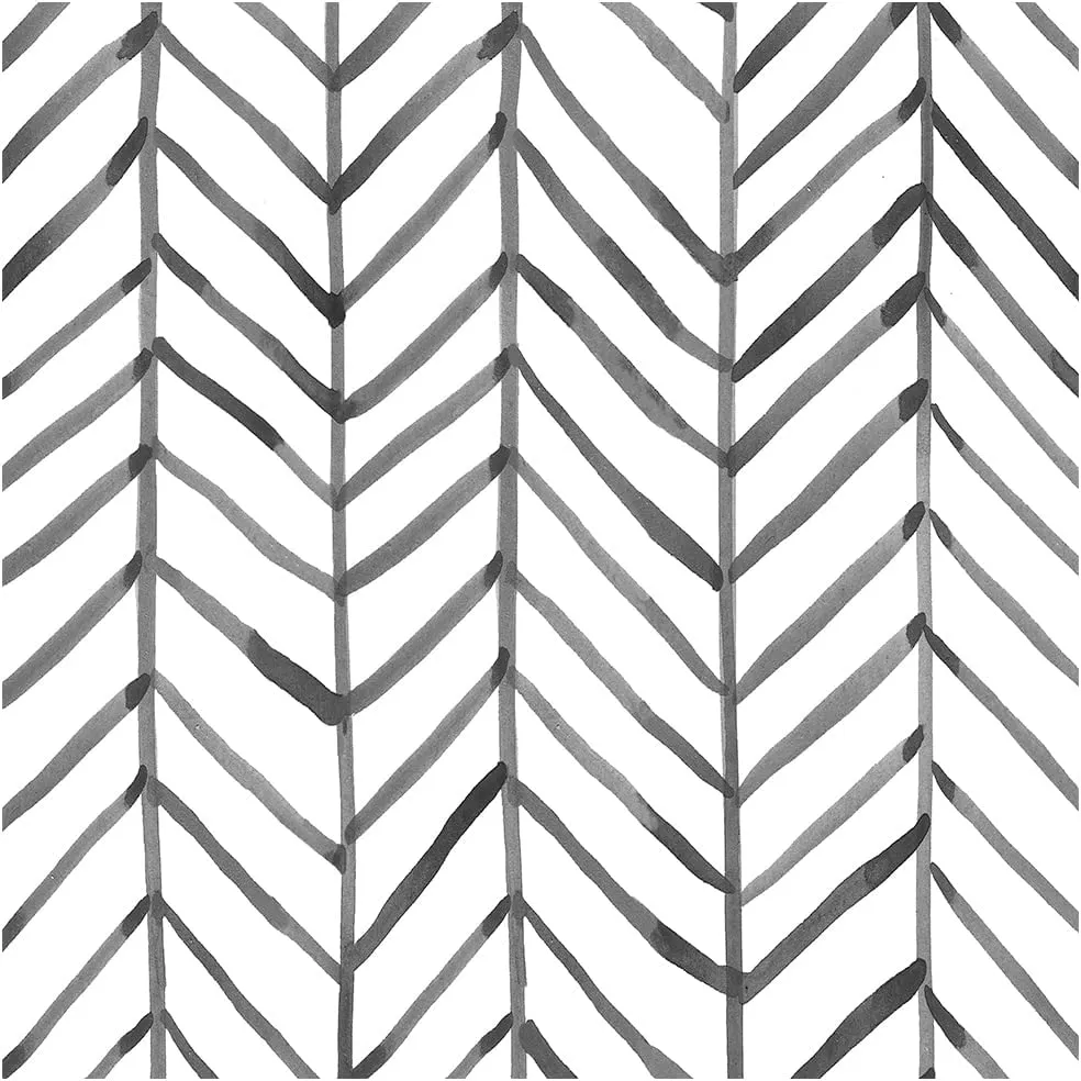 Modern Stripe Peel and Stick Wallpaper Herringbone Black White Vinyl