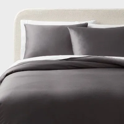 New - King TENCEL Duvet Cover and Sham Set Dark Gray - Threshold