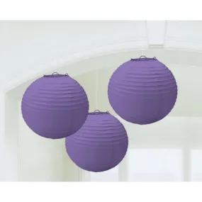 New Purple Round Paper Lanterns 3pk 24cm