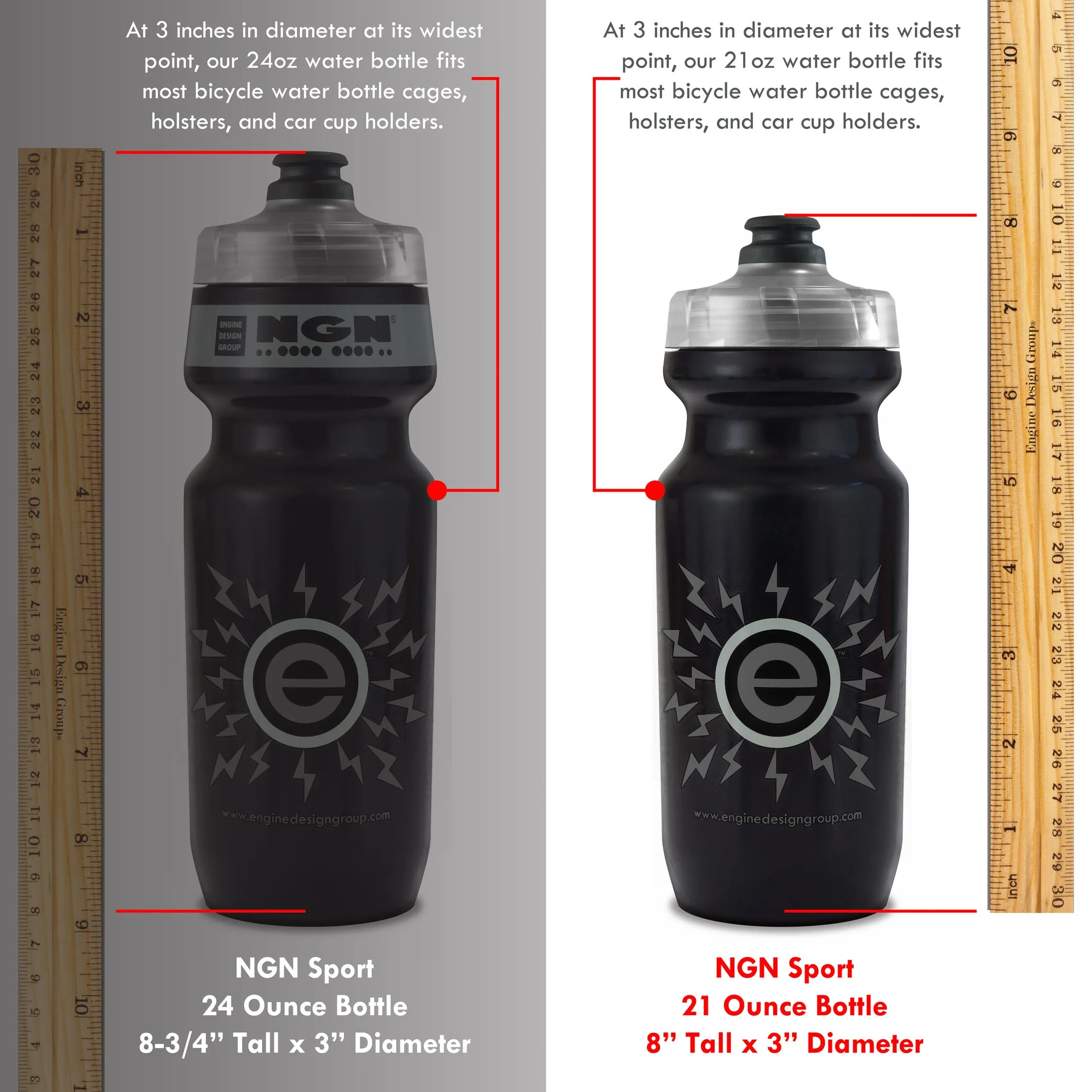 NGN Sport – High Performance Bike Water Bottles – 21 oz | Black & Gray (2-Pack)