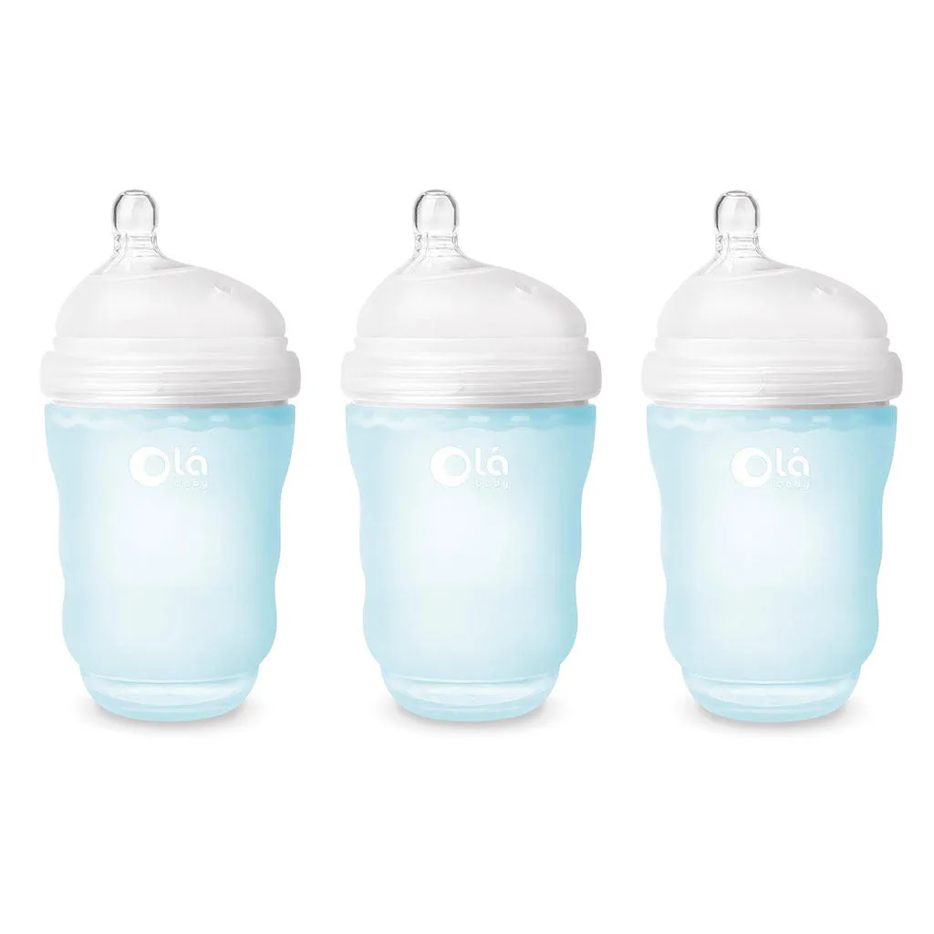 OlaBaby Silicone Gentle Bottle 240ml 3pk Sky