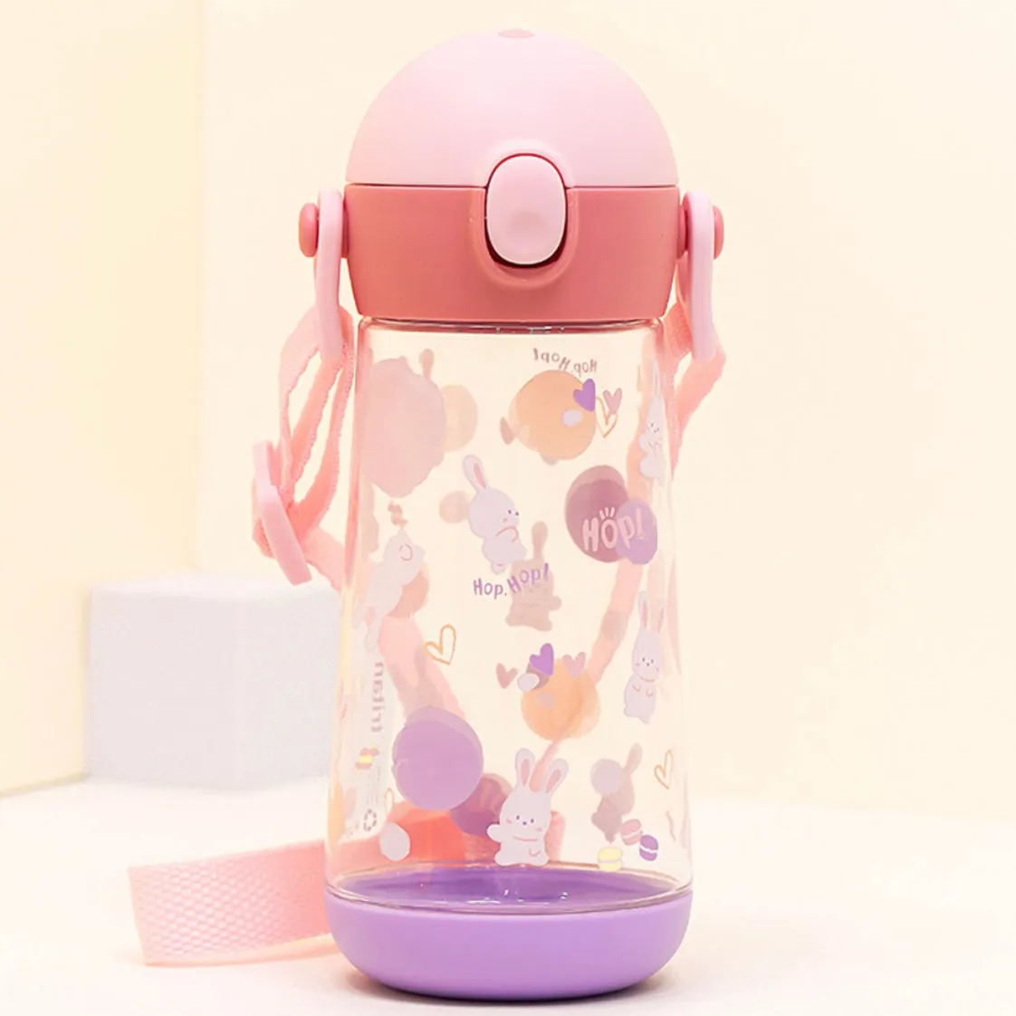 One Touch Shoulder Strap Tritan Water Bottle 470ml - Snow Rabbit