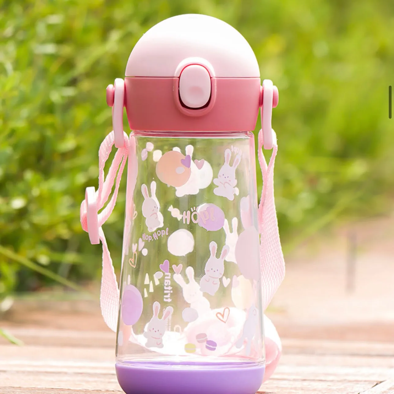 One Touch Shoulder Strap Tritan Water Bottle 470ml - Snow Rabbit