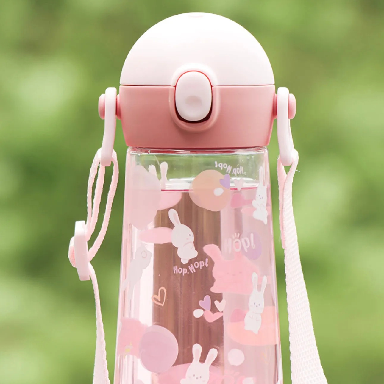 One Touch Shoulder Strap Tritan Water Bottle 470ml - Snow Rabbit