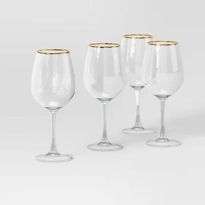 Open Box - 4pc Stemmed Wine Glass Set Gold - Threshold