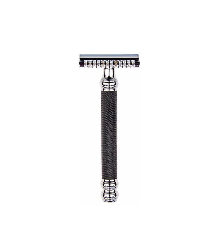 Parker - 26C Safety Razor, 3 piece, Open Comb, Black and Chrome Handle