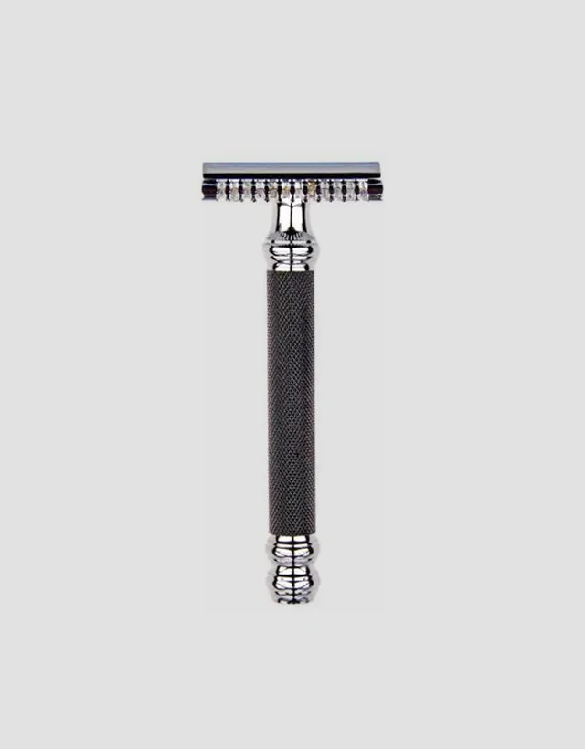 Parker - 26C Safety Razor, 3 piece, Open Comb, Black and Chrome Handle