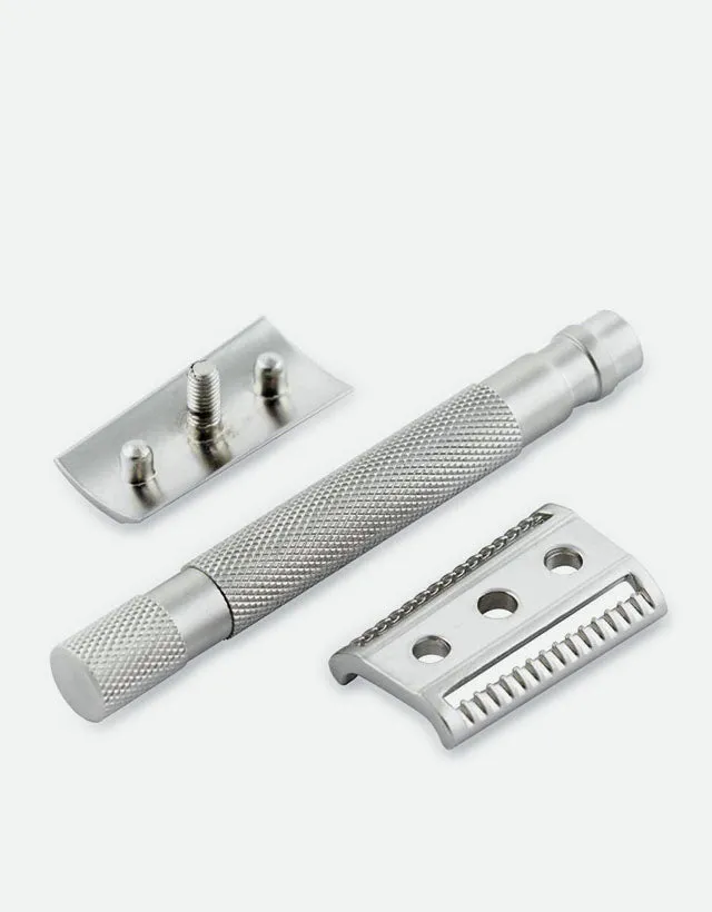 Parker - 55SL-SC Safety Razor, 3 piece, Semi-Slant, Satin Chrome Finish Handle