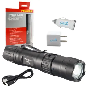 Pelican 7100 Tactical Rechargeable Flashlight LED Light (Black) w/ USB Adapters