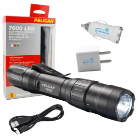 Pelican 7600 Rechargeable Flashlight, Multi-Color LED Light w/ USB Adapters