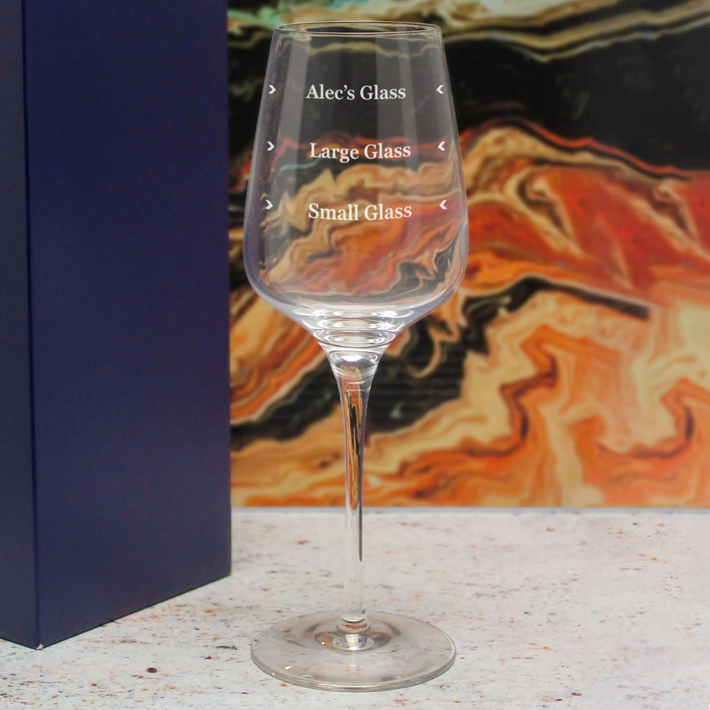 Personalised Engraved Sublym Wine Glass with Name's Glass Serif Measurements Design, Customise with Any Name