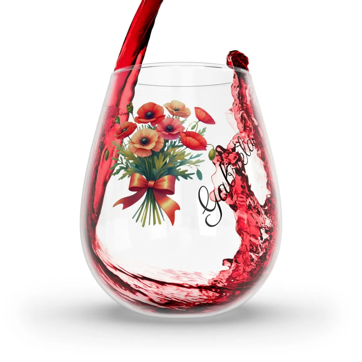 Personalised Floral Bouquet Wine Glass, Stemless Wine Glass, Whiskey Glass, Rocks Glass