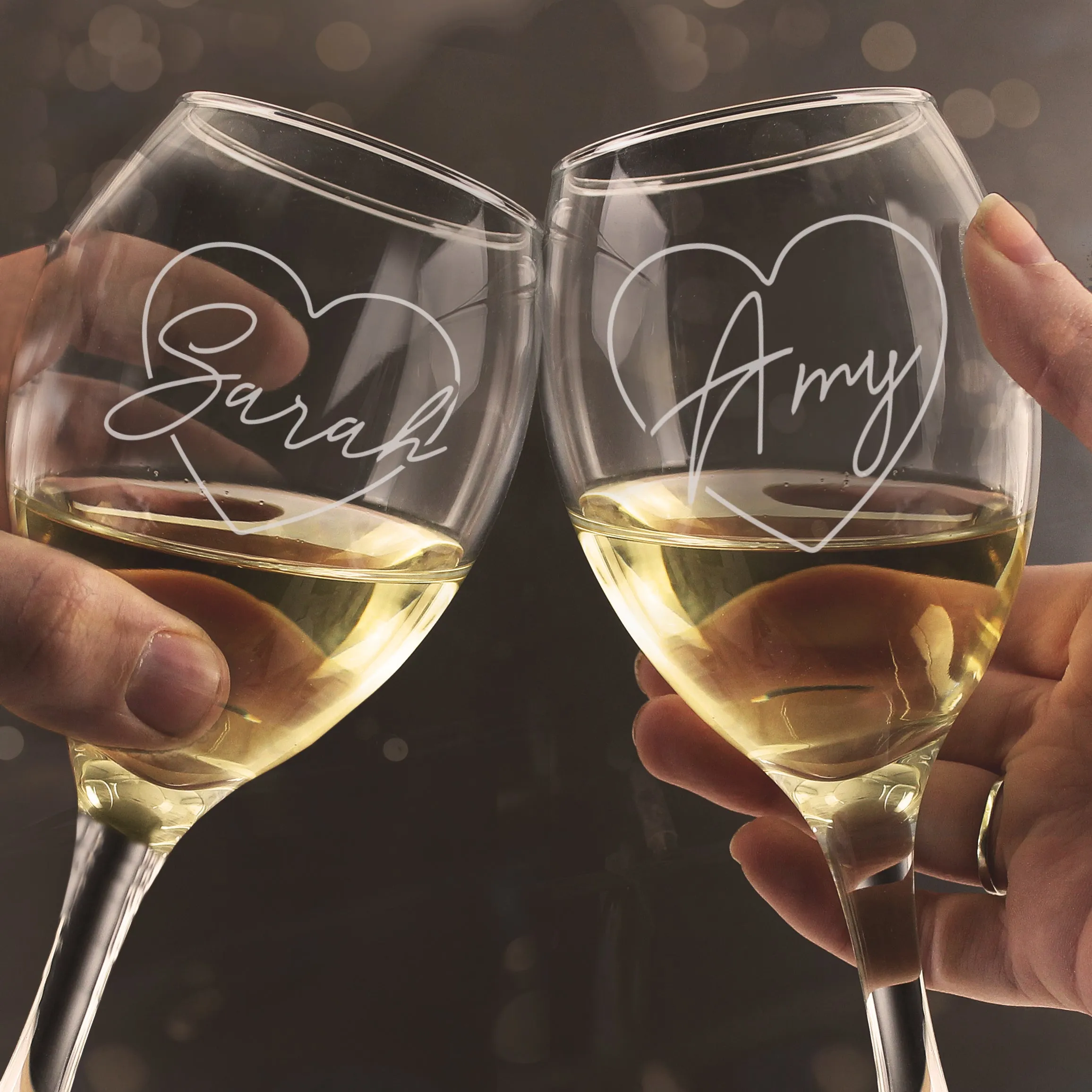 Personalised Heart Name Wine Glass Set (2 Wine Glasses)