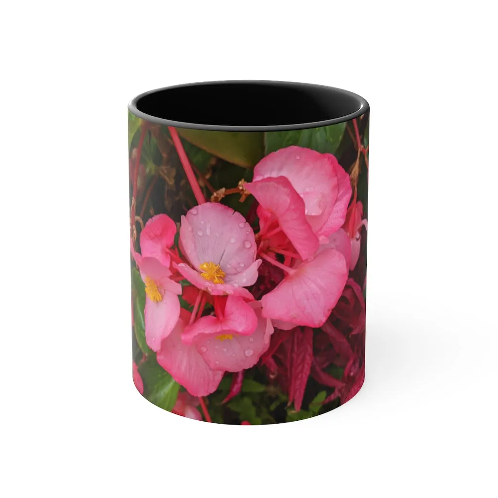 Pink Flowers Accent Coffee Mug, 11oz