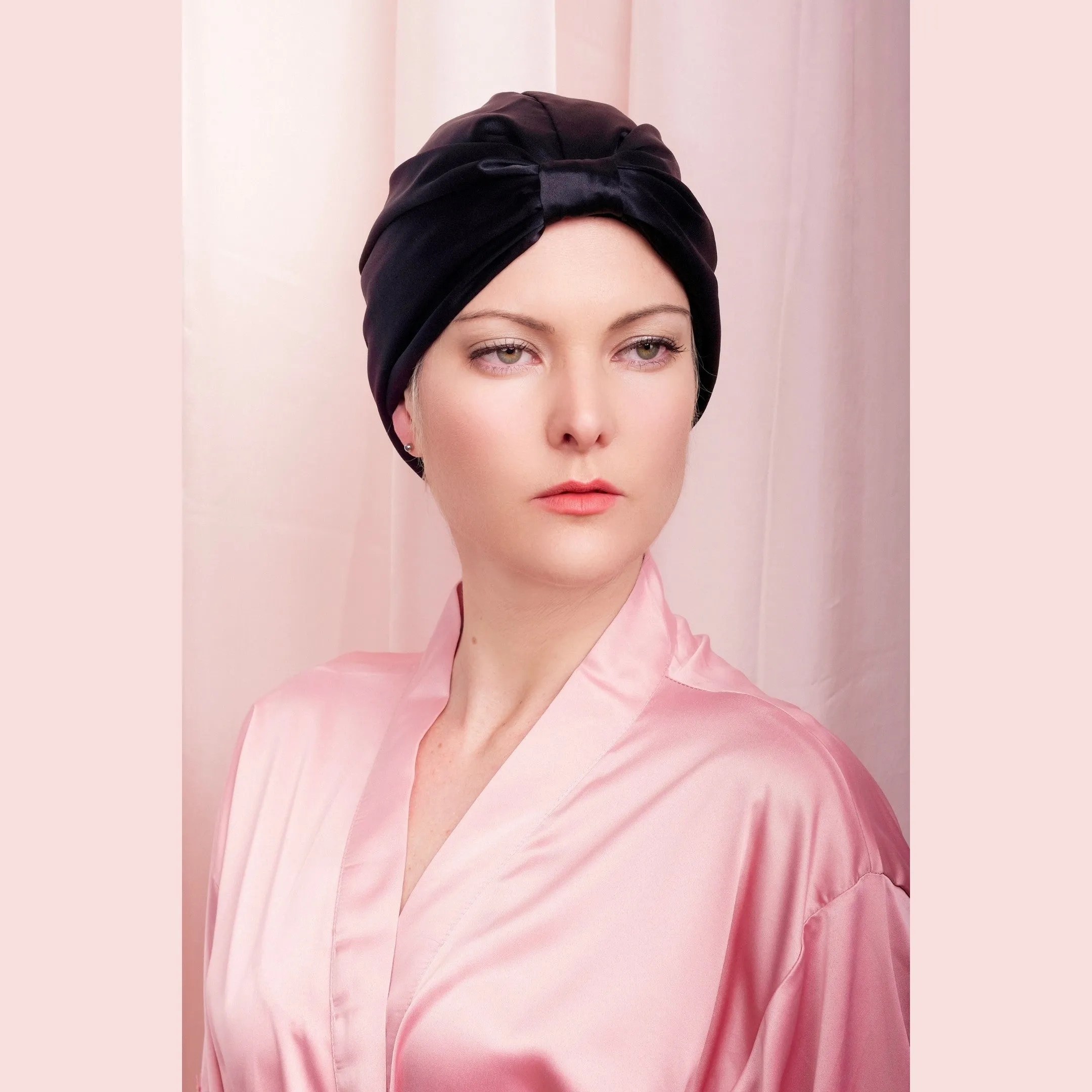 Premium Mulberry Silk Sleep Cap Women's Silk Sleep Turban Hair Wrap Bonnet - Pink -One Size Fits Most