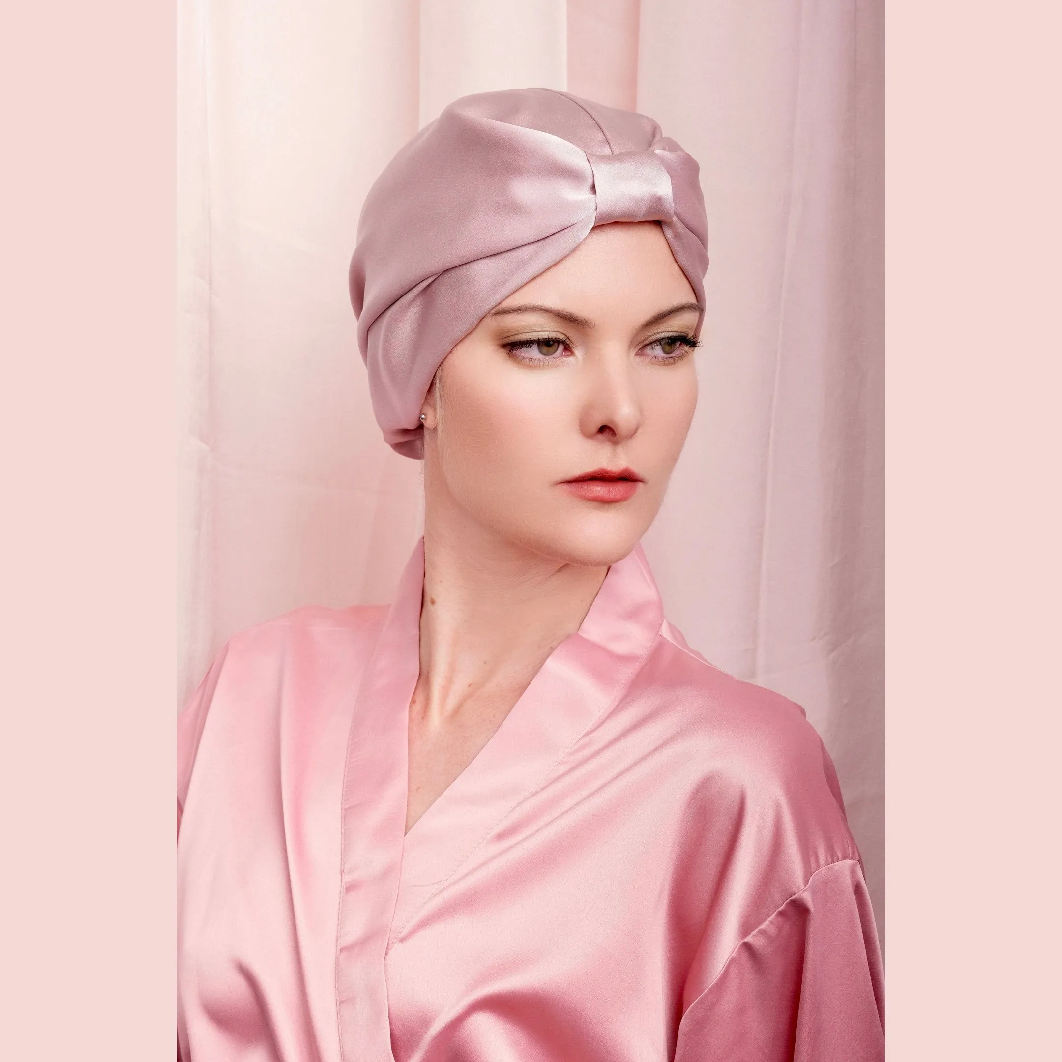 Premium Mulberry Silk Sleep Cap Women's Silk Sleep Turban Hair Wrap Bonnet - Pink -One Size Fits Most