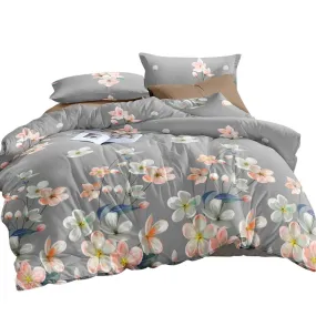 Quilt Cover Set Queen Bed Doona Duvet Reversible Sets Flower Pattern Grey