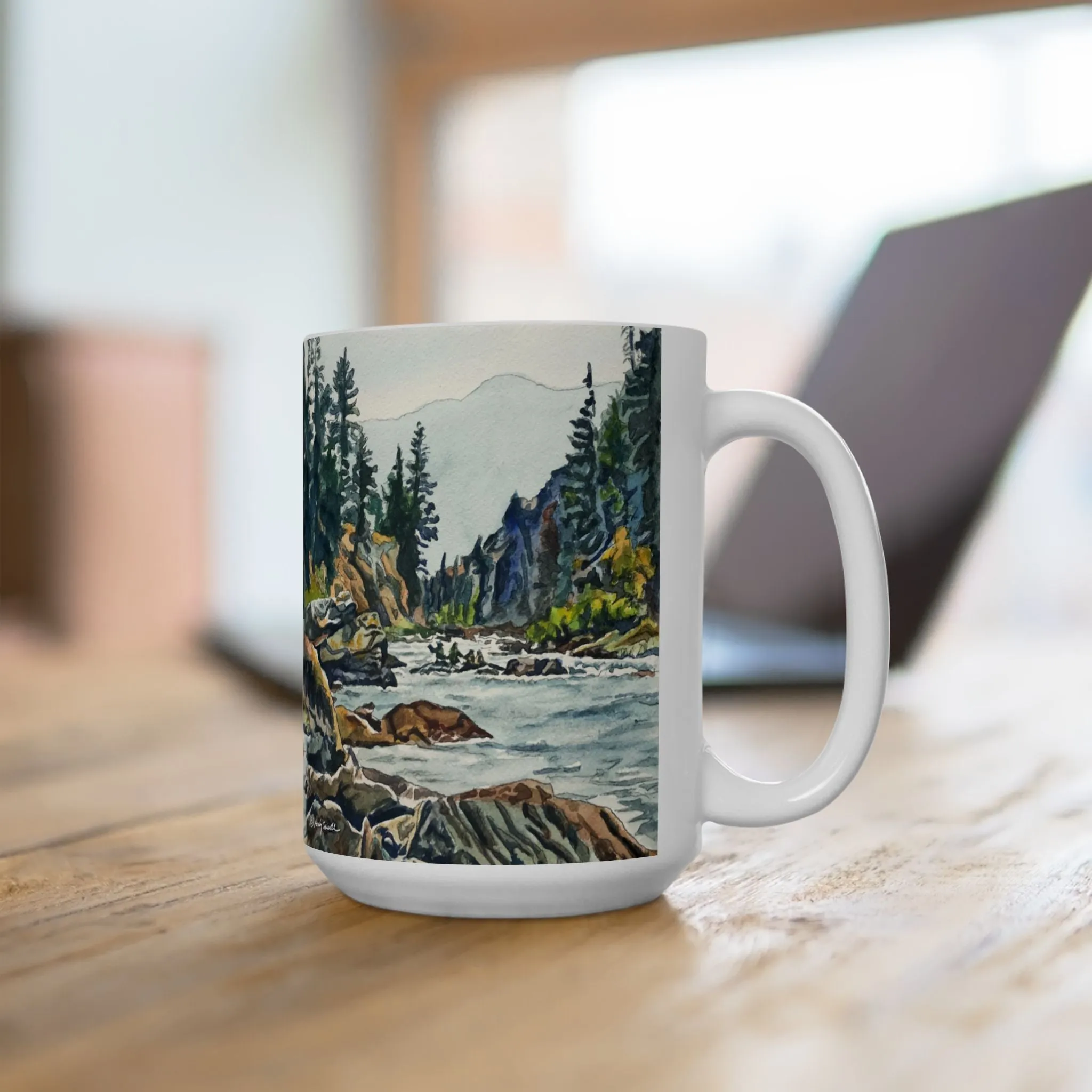 "Middlefork Splashes" Andys painting on a stout 15 oz. mug, Fine Art Mug,