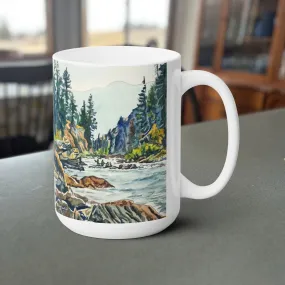 "Middlefork Splashes" Andys painting on a stout 15 oz. mug, Fine Art Mug,