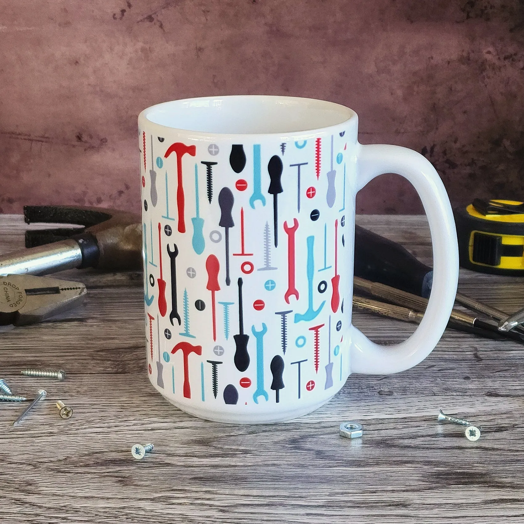 Red Turquoise Tools Pattern Mug