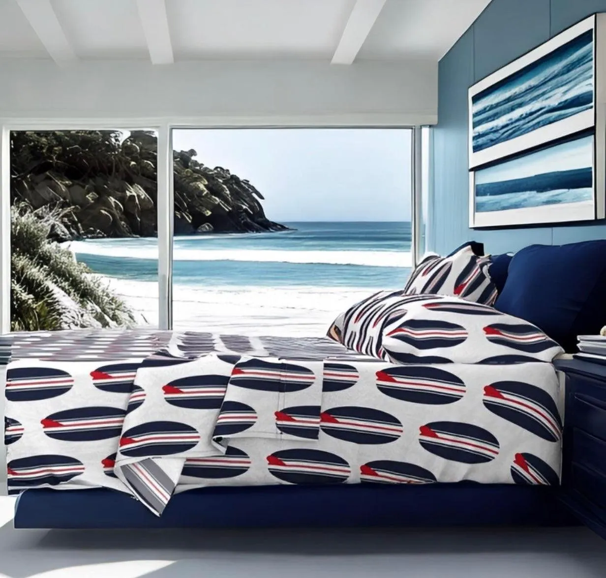 Red, White and Blue Classic USA Surfboards Sheet Set from Surfer Bedding™️ Large Scale