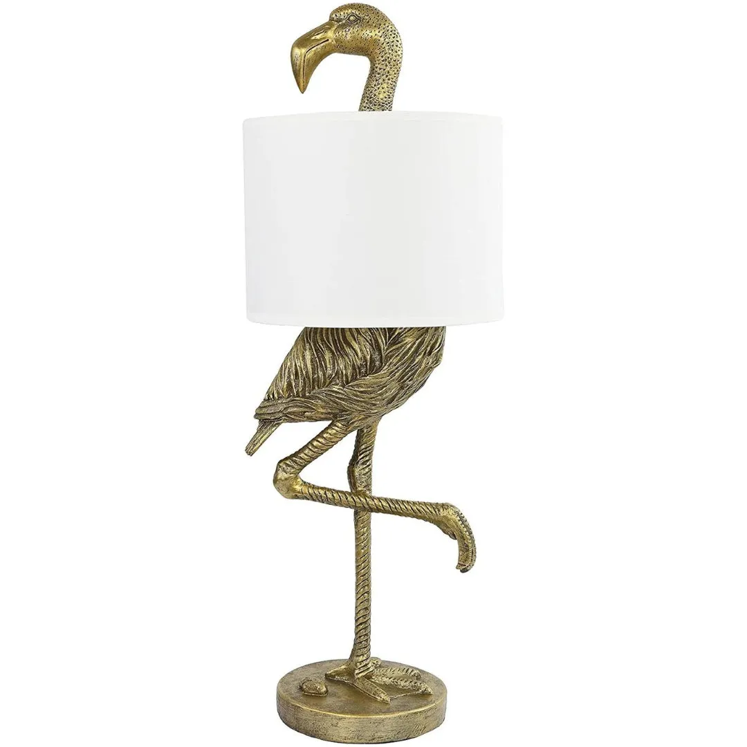 Resin Flamingo Table Lamp with Linen Shade, Gold Finish