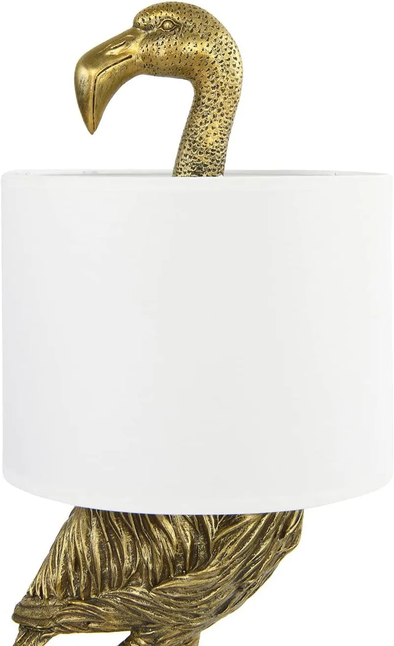 Resin Flamingo Table Lamp with Linen Shade, Gold Finish