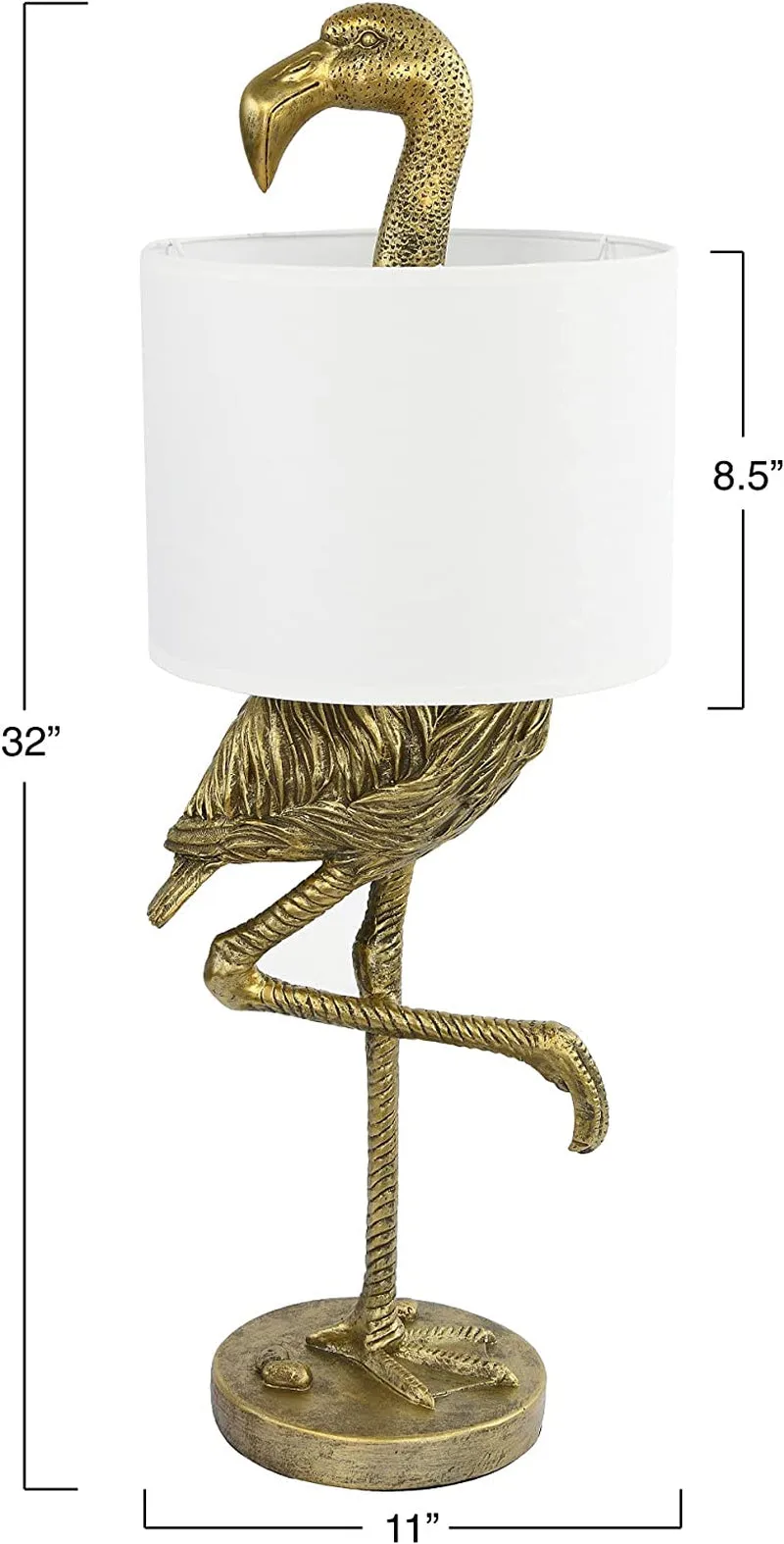 Resin Flamingo Table Lamp with Linen Shade, Gold Finish