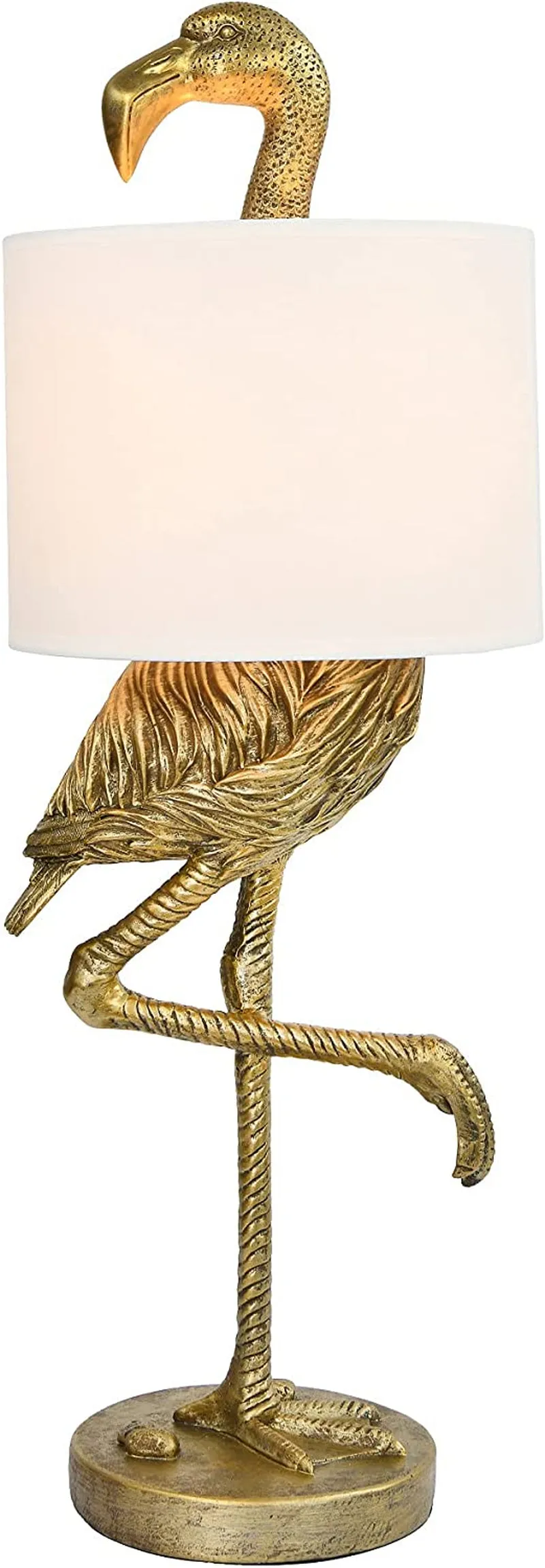 Resin Flamingo Table Lamp with Linen Shade, Gold Finish