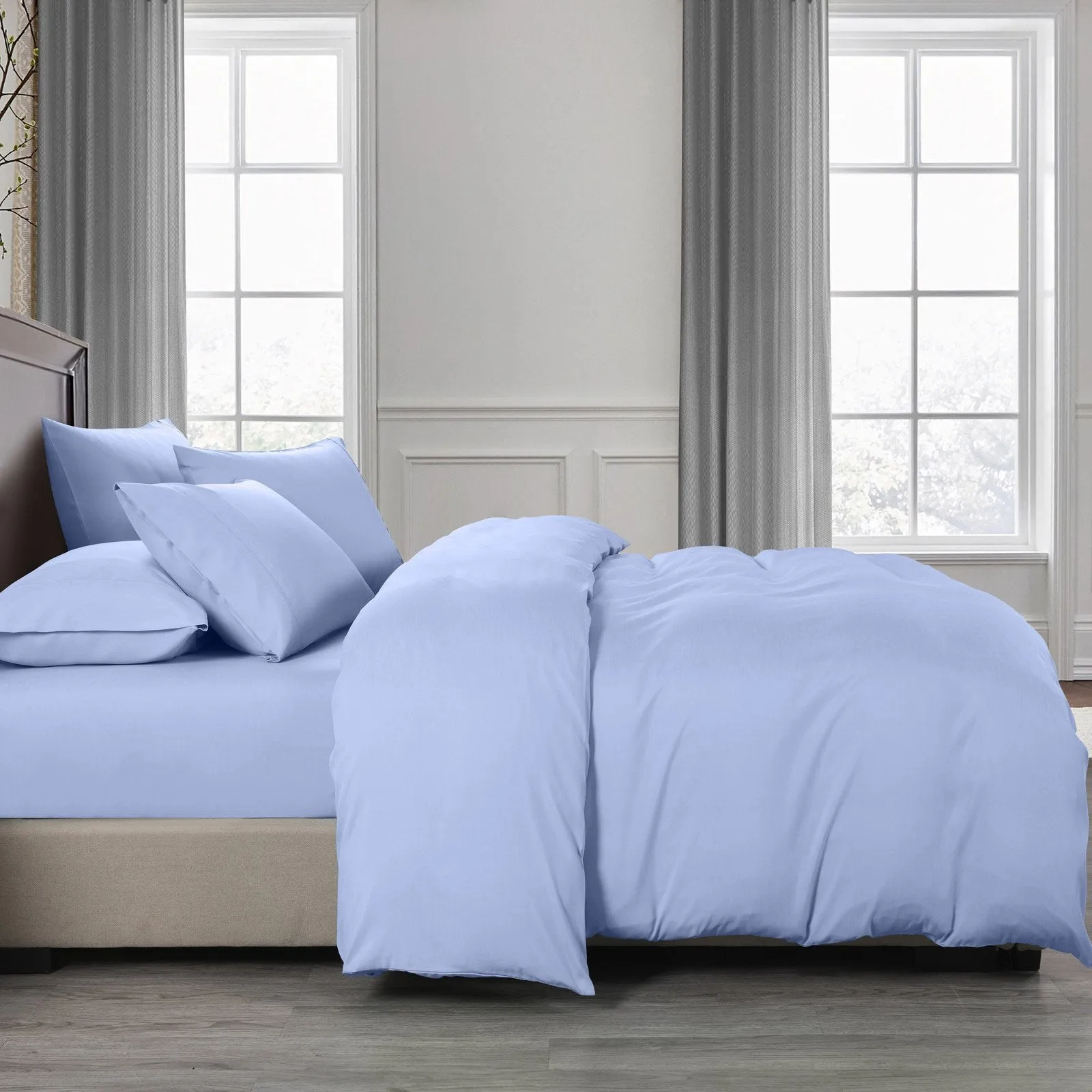 Royal Comfort 2000TC 6 Piece Bamboo Sheet & Quilt Cover Set Cooling Breathable King Light Blue