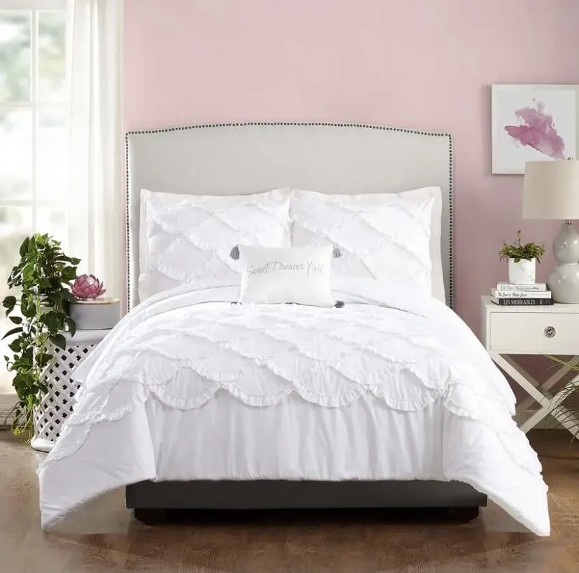 Ruffle Scalloped Twin Comforter Set