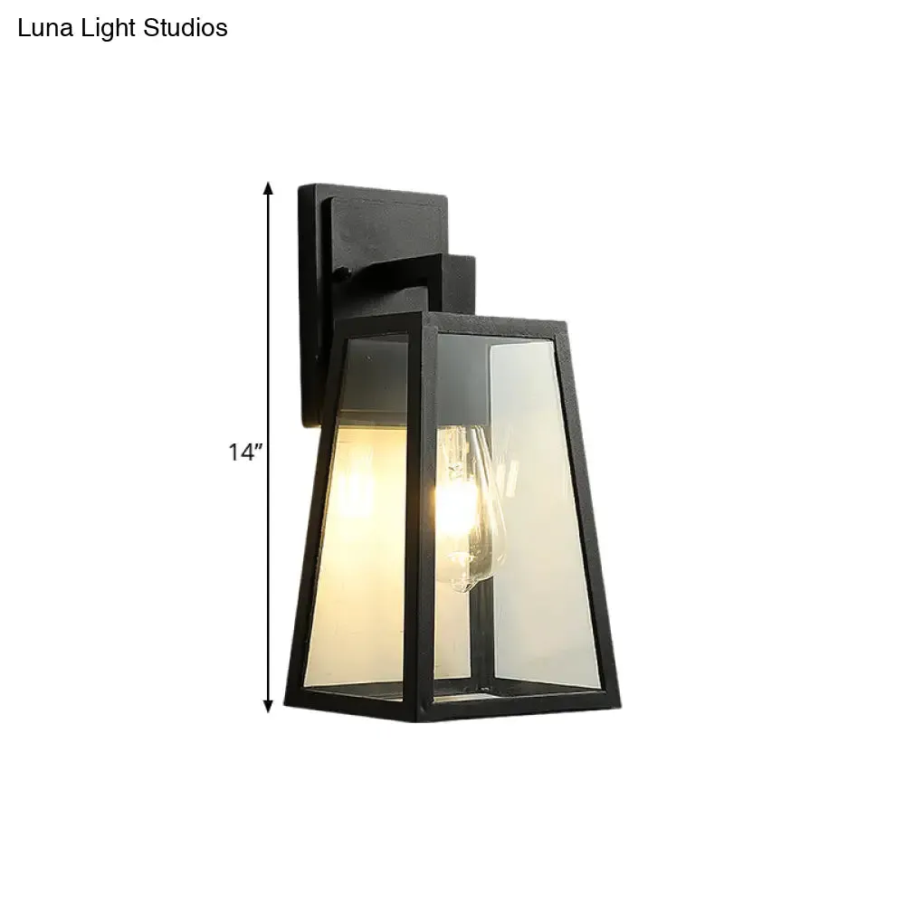 Rustic Trapezoid Wall Lamp with Clear Glass in Black - 1 Light Fixture