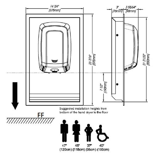 Saniflow® KT009CS Recessed Kit for the MACHFLOW® M09 Hand Dryer Series (HAND DRYER NOT INCLUDED)